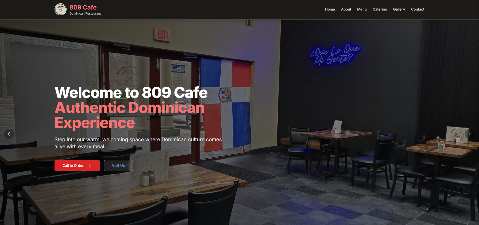 809 Cafe - Dominican Restaurant Website showing authentic Dominican dining experience